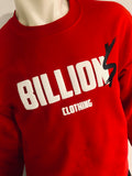 “Billion$ Clothing” Crew Neck Pullover Sweater (Red/White/Black)